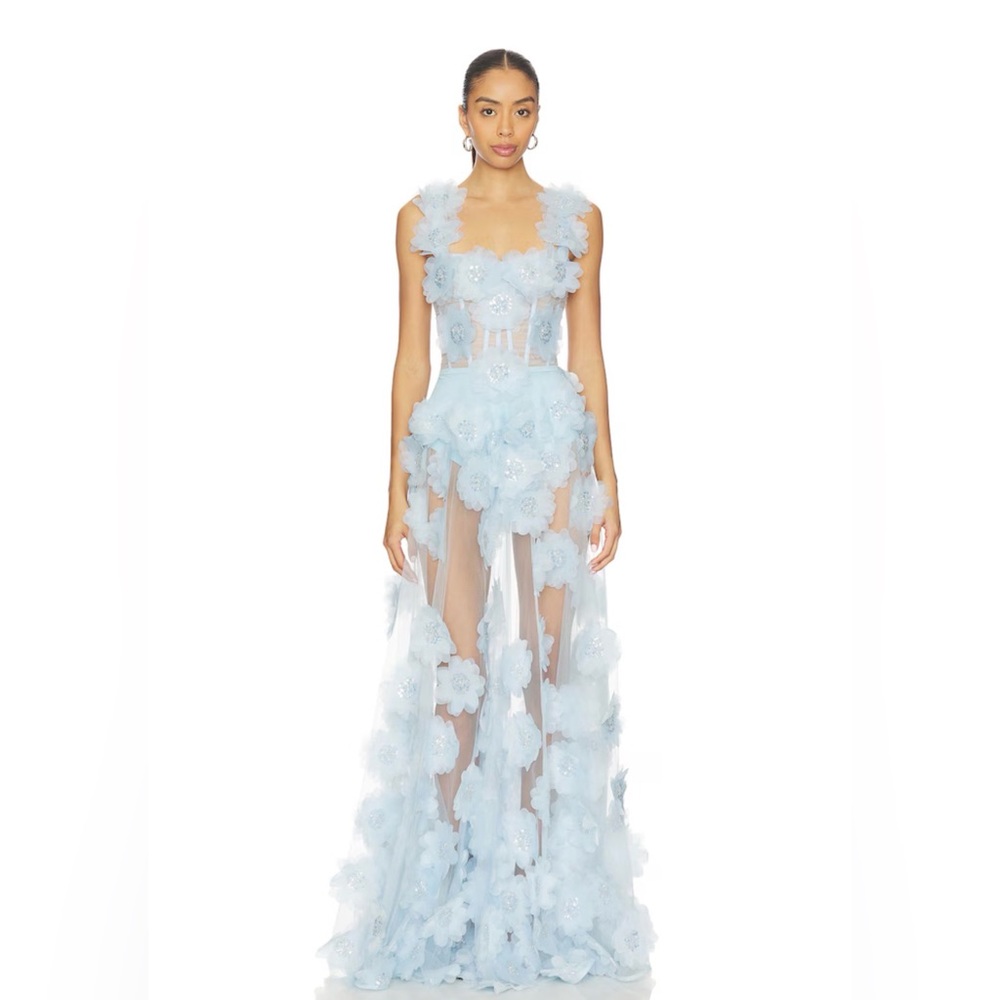 NWOT BRONX AND BANCO Rosalie Powder Blue Gown, wedding guest max dress